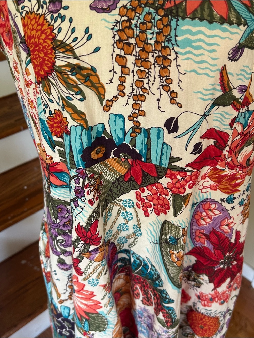 Apsara by Amrita Floral Maxi Dress XL Smocked Back Pockets Boho Cottagecore EUC - Picture 3 of 12